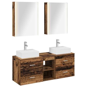 Badezimmermöbel-Set 5 stk. Altholz Ingenieurholz und Glas