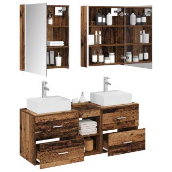Badezimmermöbel-Set 5 stk. Altholz Ingenieurholz und Glas