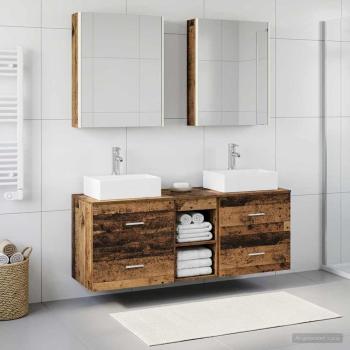 Badezimmermöbel-Set 5 stk. Altholz Ingenieurholz und Glas