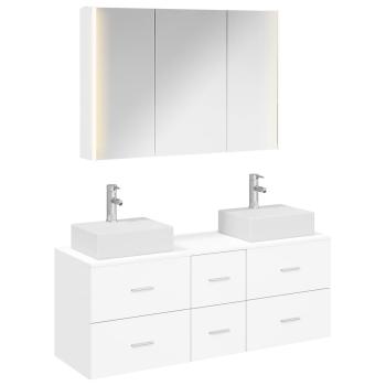 Badezimmermöbel-Set 4 stk. Weiß Ingenieurholz und Glas