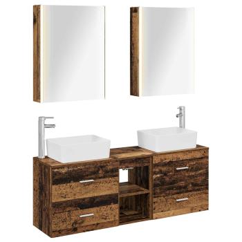 Badezimmermöbel-Set 5 stk. Altholz Ingenieurholz und Glas