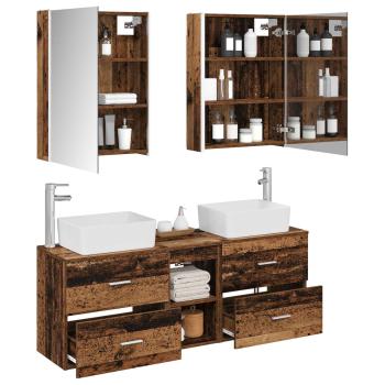 Badezimmermöbel-Set 5 stk. Altholz Ingenieurholz und Glas