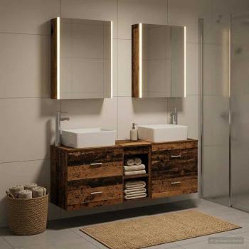 Badezimmermöbel-Set 5 stk. Altholz Ingenieurholz und Glas