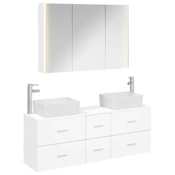Badezimmermöbel-Set 4 stk. Weiß Ingenieurholz und Glas