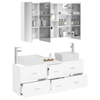Badezimmermöbel-Set 4 stk. Weiß Ingenieurholz und Glas