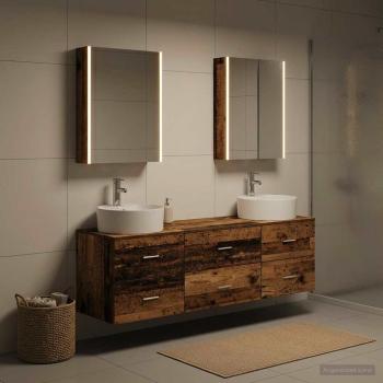 ARDEBO.de - Badezimmermöbel-Set 5 stk. Altholz Ingenieurholz und Glas