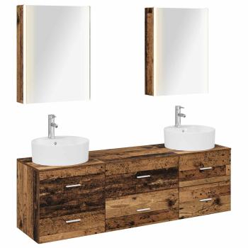 Badezimmermöbel-Set 5 stk. Altholz Ingenieurholz und Glas