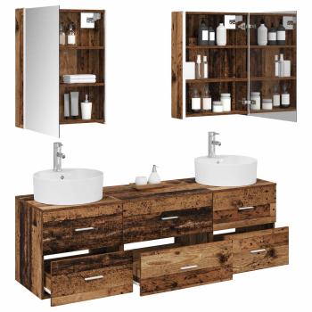 Badezimmermöbel-Set 5 stk. Altholz Ingenieurholz und Glas