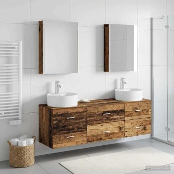 Badezimmermöbel-Set 5 stk. Altholz Ingenieurholz und Glas