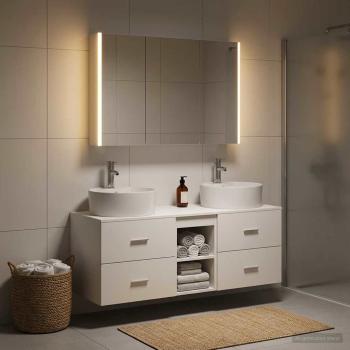 ARDEBO.de - Badezimmermöbel-Set 4 stk. Weiß Ingenieurholz und Glas