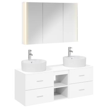 Badezimmermöbel-Set 4 stk. Weiß Ingenieurholz und Glas