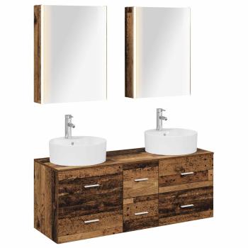 Badezimmermöbel-Set 5 stk. Altholz Ingenieurholz und Glas