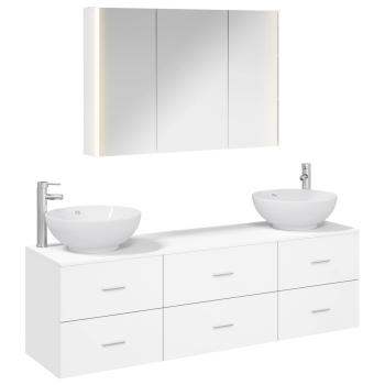 Badezimmermöbel-Set 4 stk. Weiß Ingenieurholz und Glas
