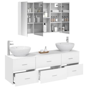 Badezimmermöbel-Set 4 stk. Weiß Ingenieurholz und Glas