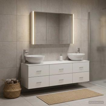 Badezimmermöbel-Set 4 stk. Weiß Ingenieurholz und Glas
