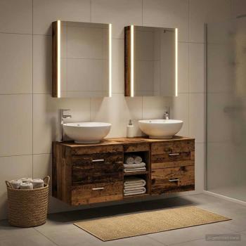 ARDEBO.de - Badezimmermöbel-Set 5 stk. Altholz Ingenieurholz und Glas