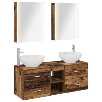 Badezimmermöbel-Set 5 stk. Altholz Ingenieurholz und Glas
