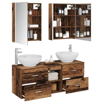 Badezimmermöbel-Set 5 stk. Altholz Ingenieurholz und Glas