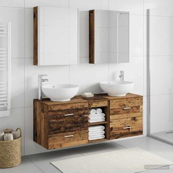 Badezimmermöbel-Set 5 stk. Altholz Ingenieurholz und Glas