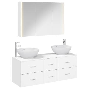 Badezimmermöbel-Set 4 stk. Weiß Ingenieurholz und Glas