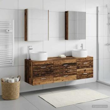 ARDEBO.de - Badezimmermöbel-Set 5 stk. Altholz Ingenieurholz und Glas