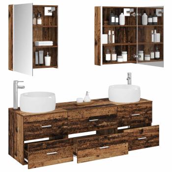 Badezimmermöbel-Set 5 stk. Altholz Ingenieurholz und Glas