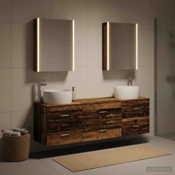 Badezimmermöbel-Set 5 stk. Altholz Ingenieurholz und Glas