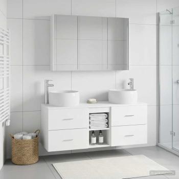 ARDEBO.de - Badezimmermöbel-Set 4 stk. Weiß Ingenieurholz und Glas
