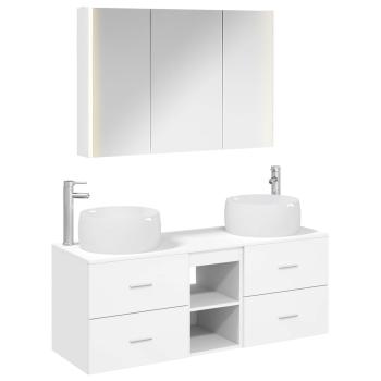 Badezimmermöbel-Set 4 stk. Weiß Ingenieurholz und Glas