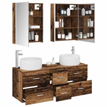 Badezimmermöbel-Set 5 stk. Altholz Ingenieurholz und Glas