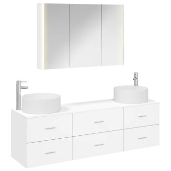 Badezimmermöbel-Set 4 stk. Weiß Ingenieurholz und Glas