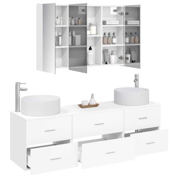 Badezimmermöbel-Set 4 stk. Weiß Ingenieurholz und Glas