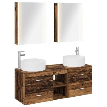 Badezimmermöbel-Set 5 stk. Altholz Ingenieurholz und Glas