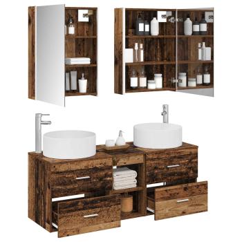 Badezimmermöbel-Set 5 stk. Altholz Ingenieurholz und Glas