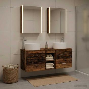 Badezimmermöbel-Set 5 stk. Altholz Ingenieurholz und Glas