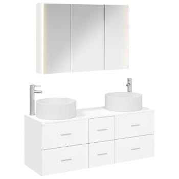 Badezimmermöbel-Set 4 stk. Weiß Ingenieurholz und Glas