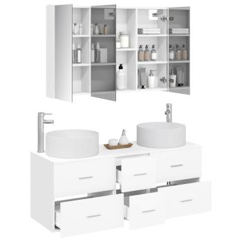 Badezimmermöbel-Set 4 stk. Weiß Ingenieurholz und Glas