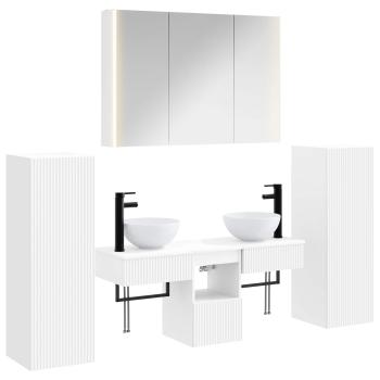Badezimmermöbel-Set 6 stk. Weiß Ingenieurholz und Glas