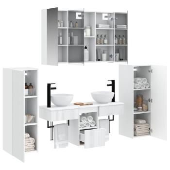 Badezimmermöbel-Set 6 stk. Weiß Ingenieurholz und Glas