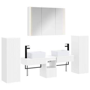 Badezimmermöbel-Set 6 stk. Weiß Ingenieurholz und Glas