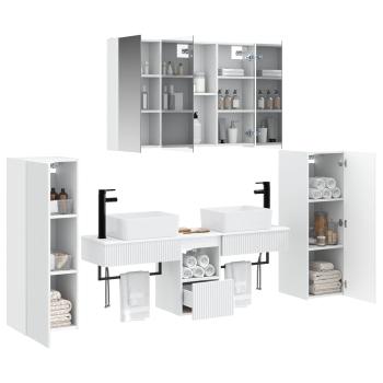 Badezimmermöbel-Set 6 stk. Weiß Ingenieurholz und Glas