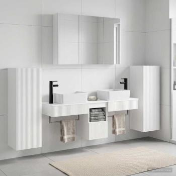Badezimmermöbel-Set 6 stk. Weiß Ingenieurholz und Glas
