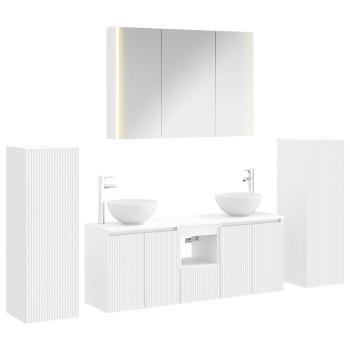 Badezimmermöbel-Set 6 stk. Weiß Ingenieurholz und Glas