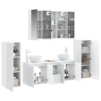 Badezimmermöbel-Set 6 stk. Weiß Ingenieurholz und Glas
