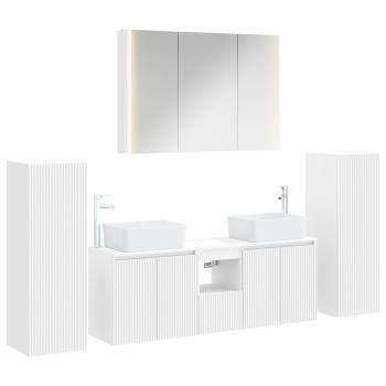 Badezimmermöbel-Set 6 stk. Weiß Ingenieurholz und Glas