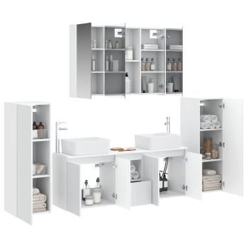 Badezimmermöbel-Set 6 stk. Weiß Ingenieurholz und Glas