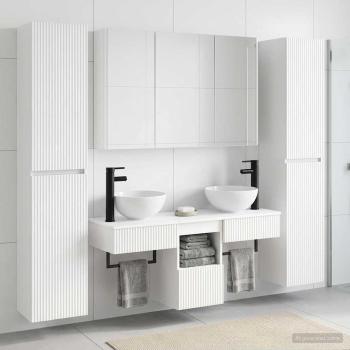 Badezimmermöbel-Set 6 stk. Weiß Ingenieurholz und Glas