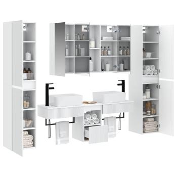 Badezimmermöbel-Set 6 stk. Weiß Ingenieurholz und Glas