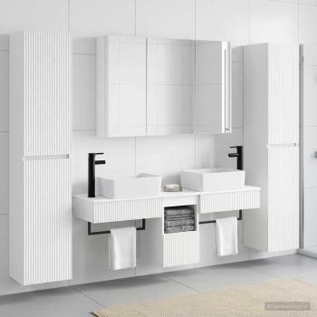 Badezimmermöbel-Set 6 stk. Weiß Ingenieurholz und Glas