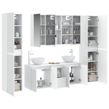 Badezimmermöbel-Set 6 stk. Weiß Ingenieurholz und Glas